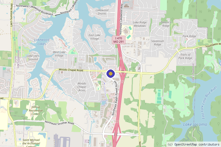 Map showing the location of Transformations Wellness Spa in Lee's Summit, MO