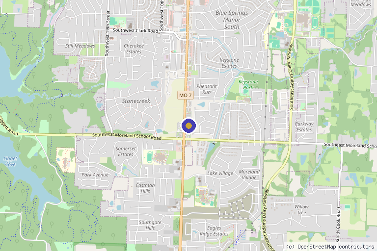 Map showing the location of Indigo MedSpa in Blue Springs, MO