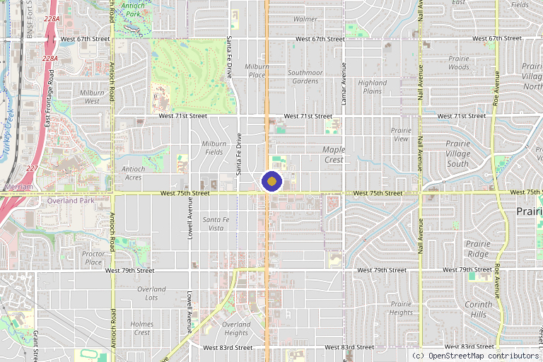 Map showing the location of Bella Lux Spa + Family Medical Center in Overland Park, KS