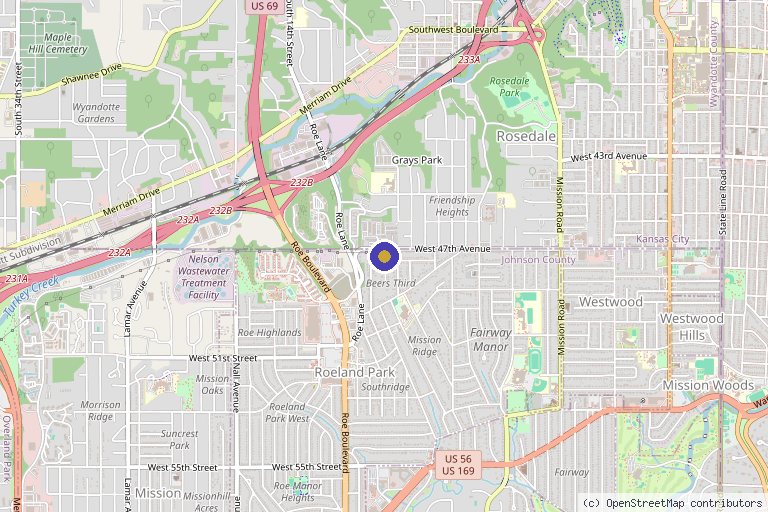 Map showing the location of Dr. Dean Reeves in Overland Park, KS