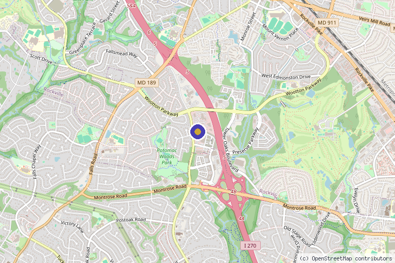 Map showing the location of AmeriDrip in Rockville, MD