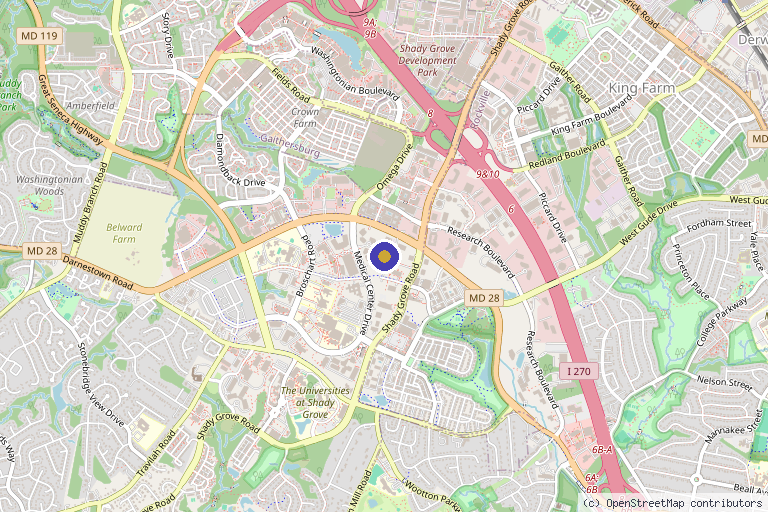Map showing the location of Impact Sports and Spine in Rockville, MD