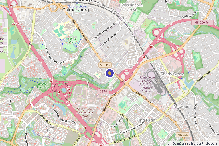 Map showing the location of Dr. Bruce Rind - Center for Health and Healing in Gaithersburg, MD