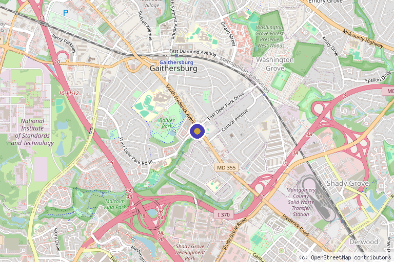 Map showing the location of Evidence Based Natural Medicine in Gaithersburg, MD