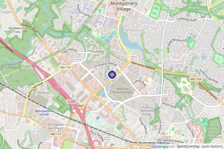Map showing the location of MycroAesthetics in Gaithersburg, MD