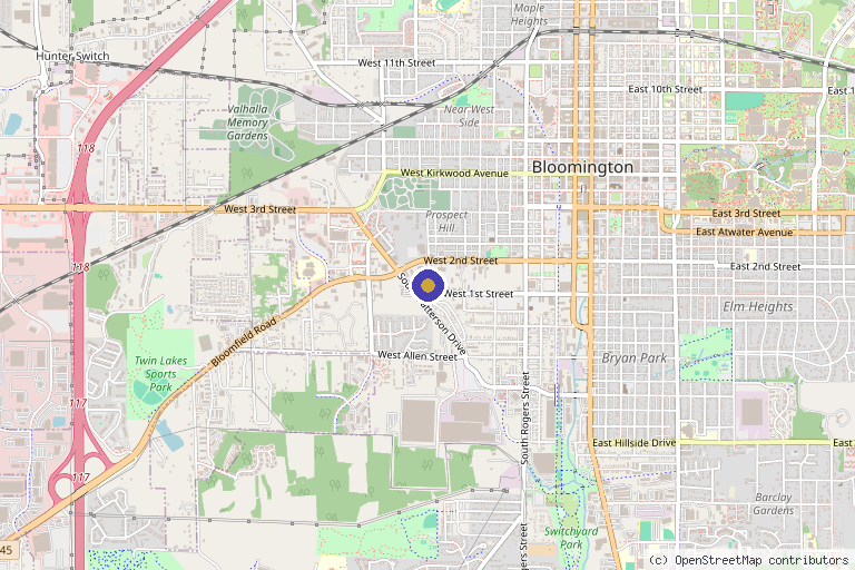 Map showing the location of Vibrant Life- Dr. Brittain in Bloomington, IN