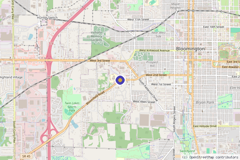 Map showing the location of Midwest Center for Joint Replacement in Bloomington, IN