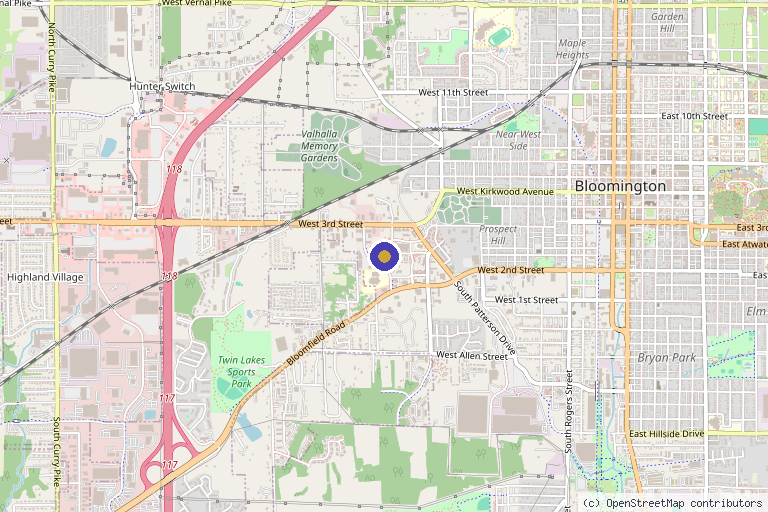 Map showing the location of Wellspring Pain Solutions - Bloomington in Bloomington, IN