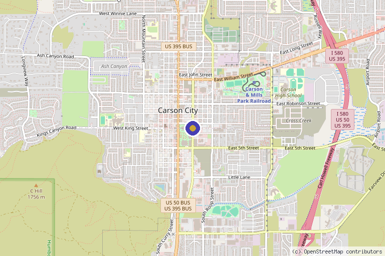 Map showing the location of Nevada Stem hub in Carson City, NV