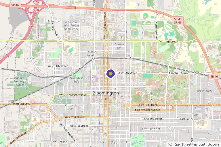Map showing the location of Physioregenix in Bloomington, IN