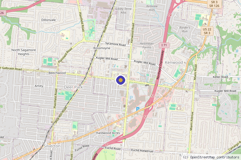 Map showing the location of The Jewish Hospital – Mercy Health Cincinnati Cancer and Cellular Therapy Center in Cincinnati, OH