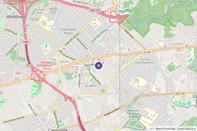 Map showing the location of Created for Greater Health Systems in Baltimore, MD