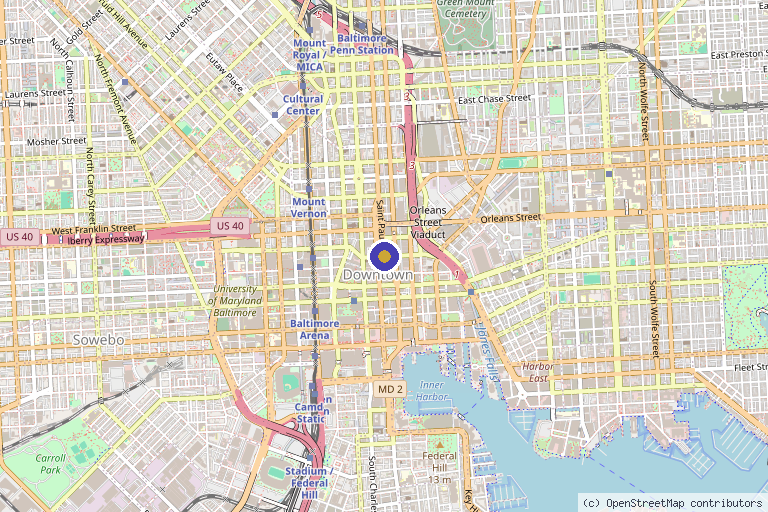 Map showing the location of Lew Schon, M.D. in Baltimore, MD