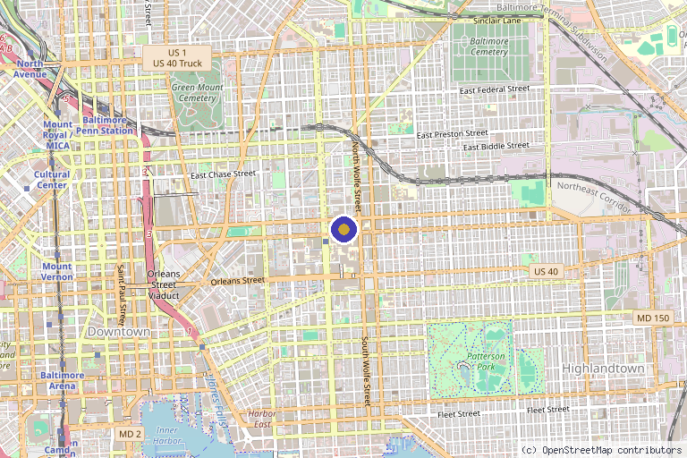 Map showing the location of Cardiovascular Stem Cell Program in Baltimore, MD