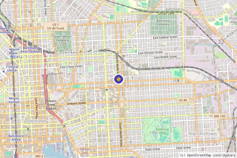 Map showing the location of JHU ALS Center for Cell Therapy and Regeneration Research in Baltimore, MD