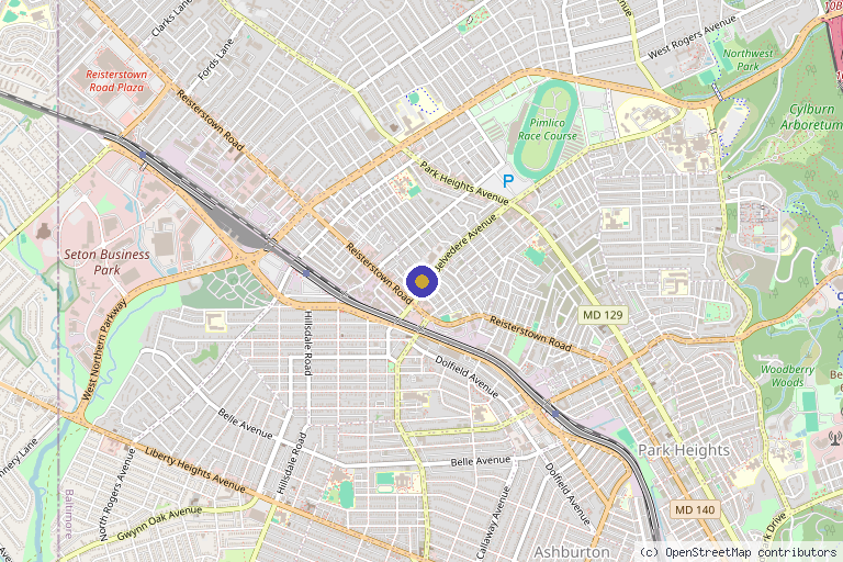 Map showing the location of Excellent Healthcare and PRP Services in Baltimore, MD