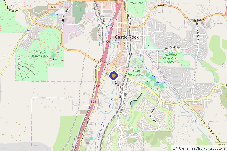 Map showing the location of Precision Health of Castle Rock in Castle Rock, CO