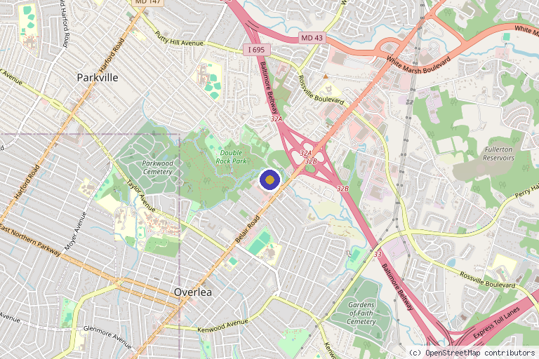 Map showing the location of Green Relief Health in Baltimore, MD