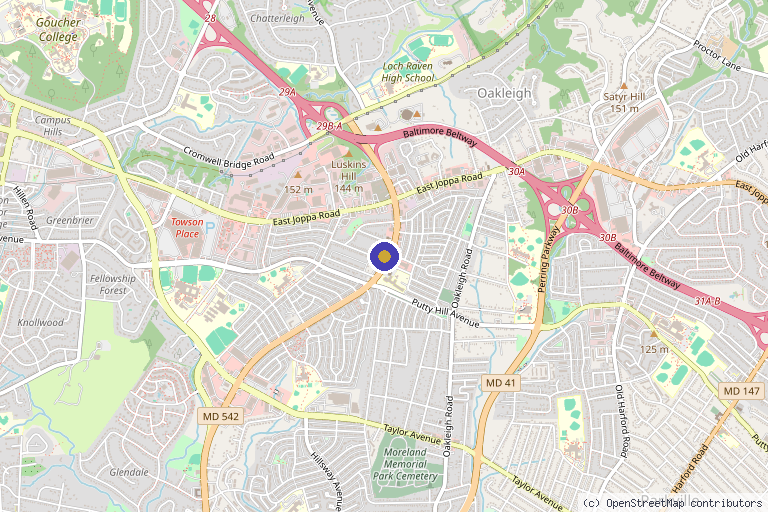 Map showing the location of Cure MedSpa and Wellness in Towson, MD