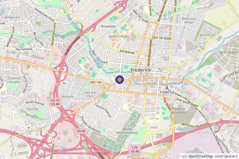Map showing the location of Bloom Aesthetics & Wellness in Frederick, MD
