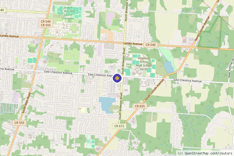 Map showing the location of Natural Therapies Massage in Vineland, NJ