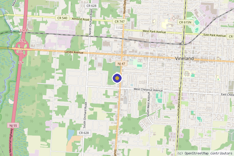 Map showing the location of Premier Orthopaedic Associates in Vineland, NJ