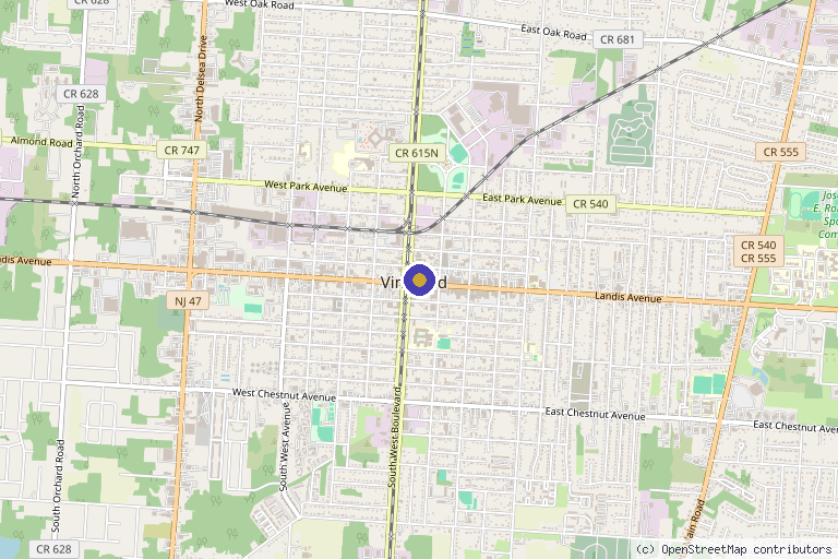 Map showing the location of Corda Pain Institute in Vineland, NJ