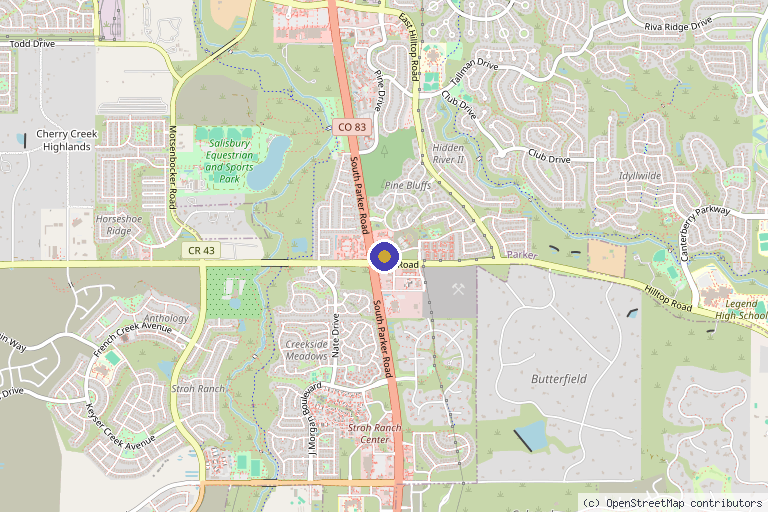 Map showing the location of Skin & Body Medical Spa in Parker, CO
