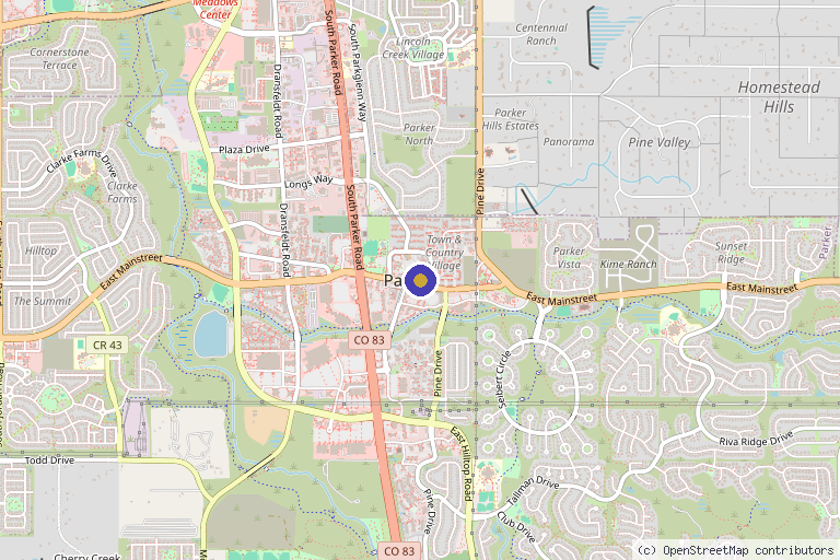 Map showing the location of Intentional Aesthetics & Wellness in Parker, CO
