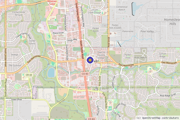 Map showing the location of Advanced Medical Aesthetics Med Spa Parker CO in Parker, CO