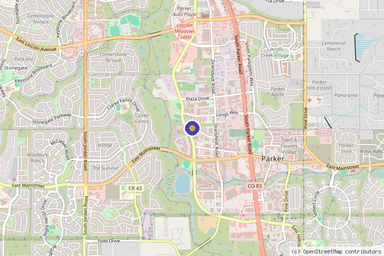 Map showing the location of Parker Integrative Health in Parker, CO