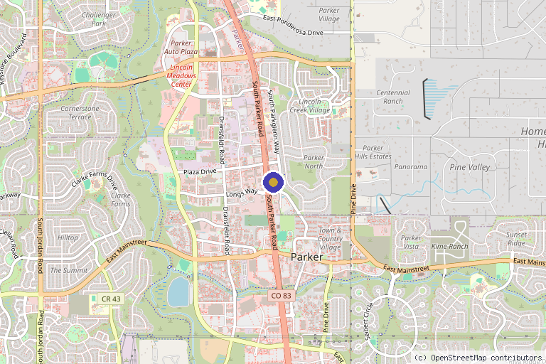 Map showing the location of Dre's Medspa in Parker, CO