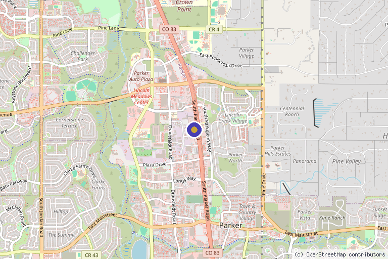 Map showing the location of Laguna Med Spa in Parker, CO
