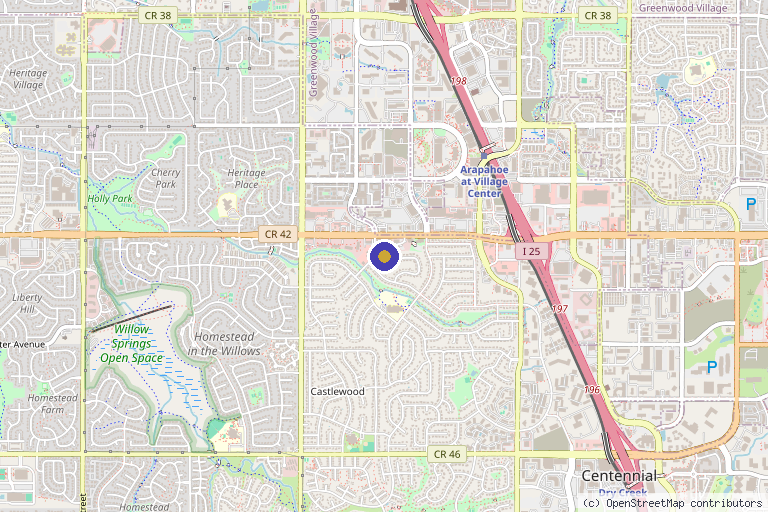 Map showing the location of Live A Better You Medical Clinic and Spa in Centennial, CO