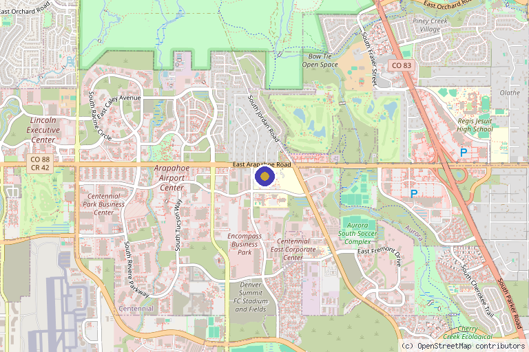 Map showing the location of Peak Med Spa in Centennial, CO