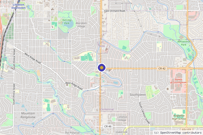 Map showing the location of Refine Med Spa in Centennial, CO
