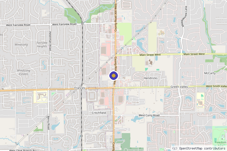 Map showing the location of Indiana Medical Center in Greenwood, IN