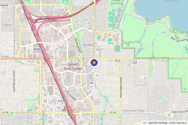 Map showing the location of Belleview Spine and Wellness in Aurora, CO
