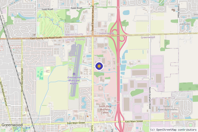 Map showing the location of Skinz MD LLC in Greenwood, IN