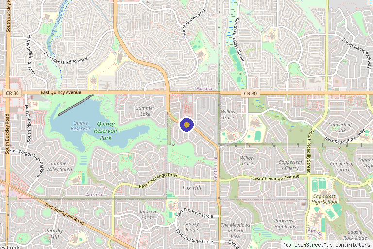 Map showing the location of Resplendent Hair in Aurora, CO