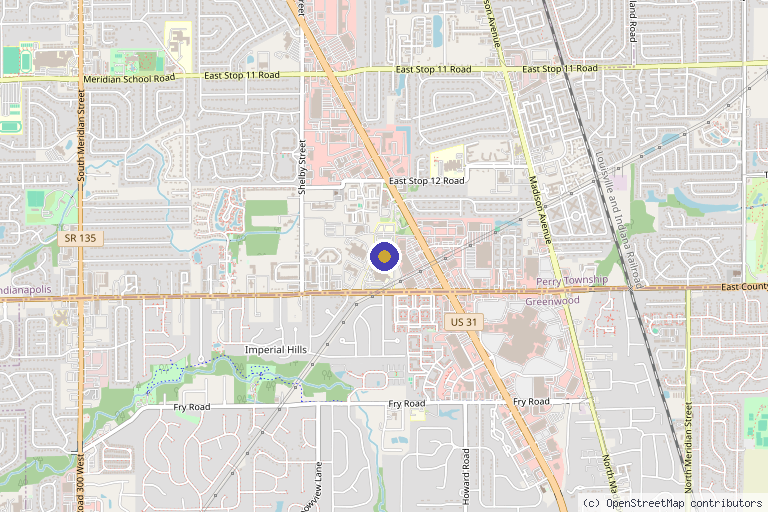 Map showing the location of Greenwood Orthopaedics in Indianapolis, IN