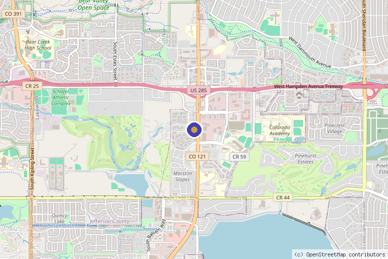Map showing the location of Silk Life Medical in Lakewood, CO
