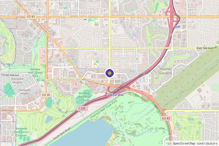 Map showing the location of Dynamic Health Center in Aurora, CO