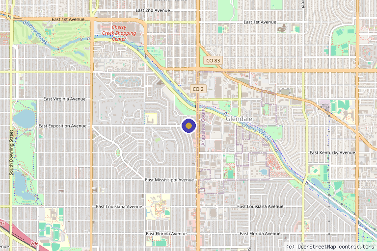 Map showing the location of Denver Pain Relief Center in Aurora, CO