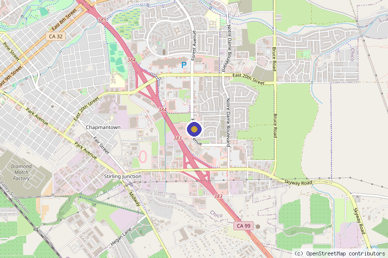 Map showing the location of Chico Back and Neck Pain Center in Chico, CA