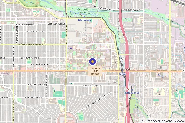 Map showing the location of UCHealth Bone Marrow Transplant Clinic – Anschutz Medical Campus in Aurora, CO