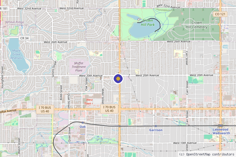 Map showing the location of Longevity Integrative Wellness Center in Lakewood, CO