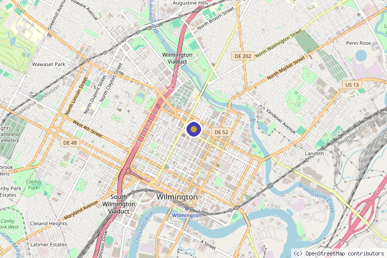 Map showing the location of Dr. Hormone MD in Wilmington, DE