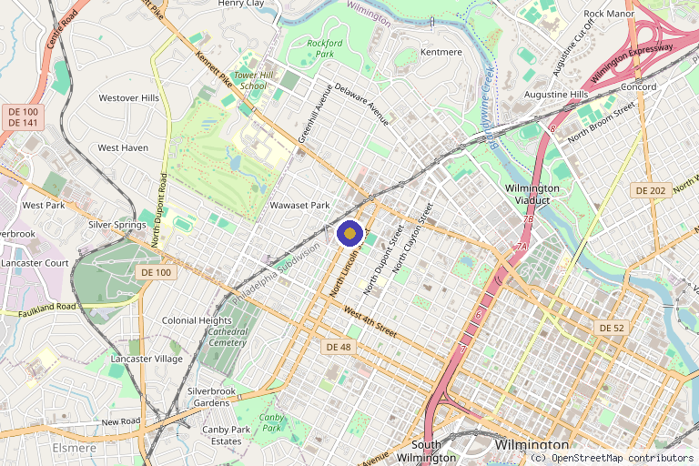 Map showing the location of First State Health & Wellness in Wilmington, DE