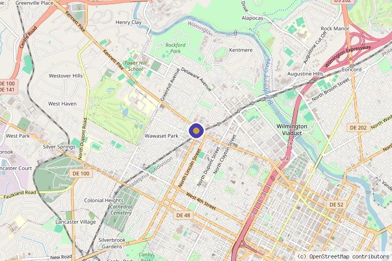 Map showing the location of EVRI Aesthetics in Wilmington, DE